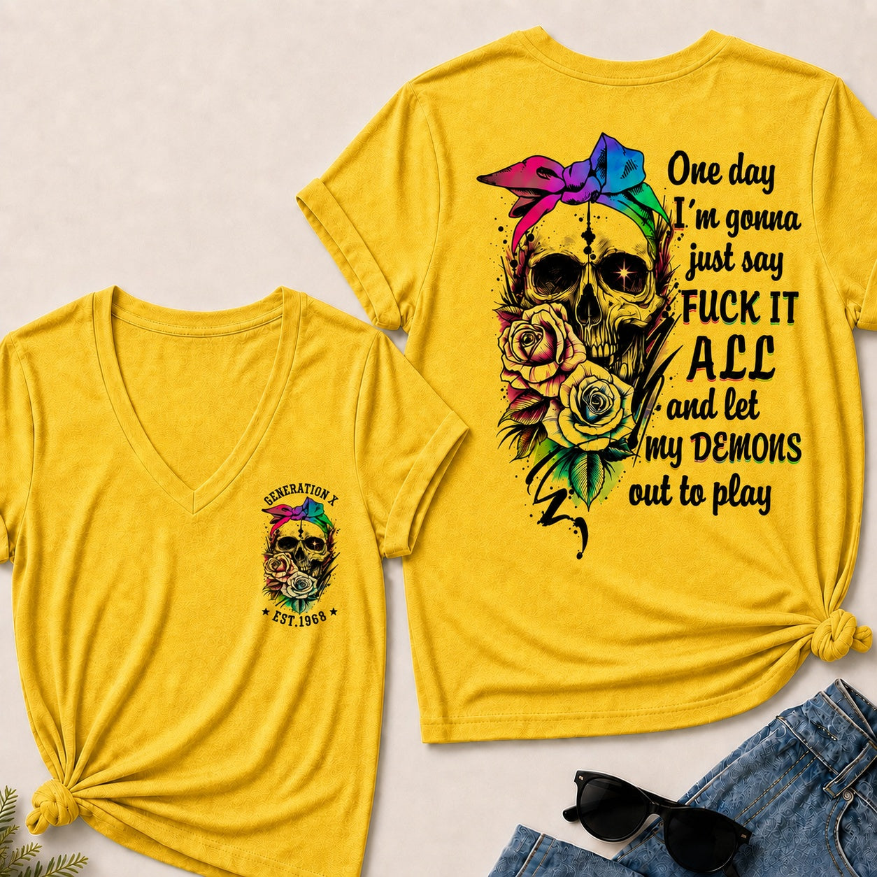 One Day I'm Gonna Just Say Fuck It All And Let My Demons Out To Play V-Neck T-Shirt