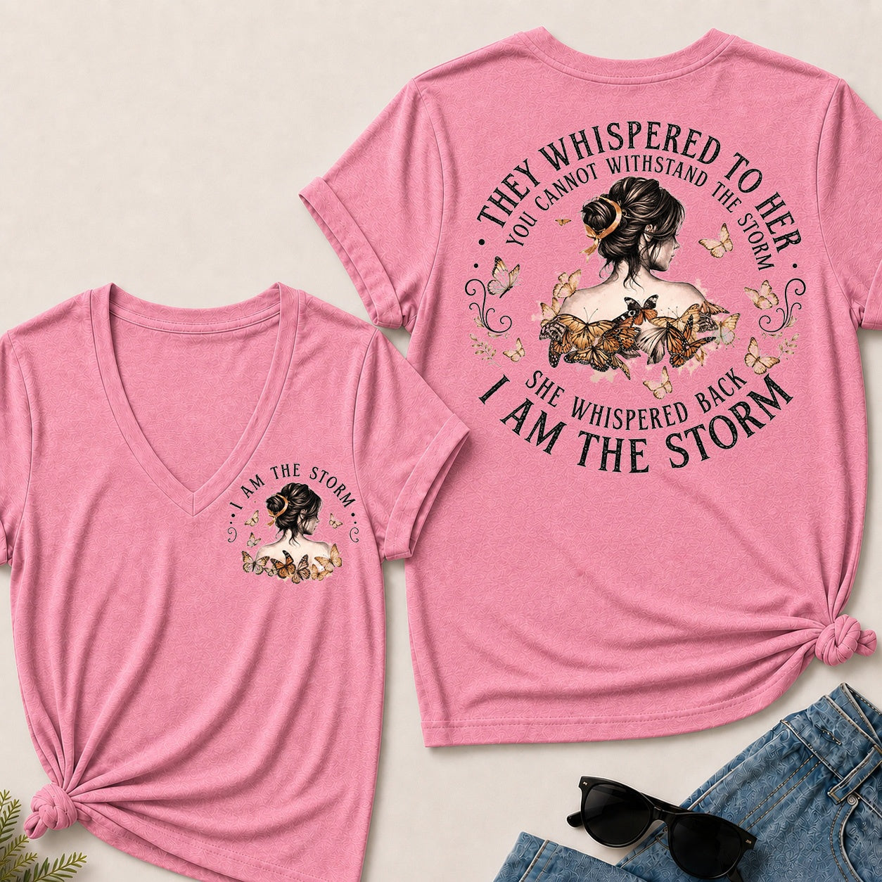 They Whispered To Her You Cannot Withstand The Storm She Whispered Back I Am The Storm V-Neck T-Shirt