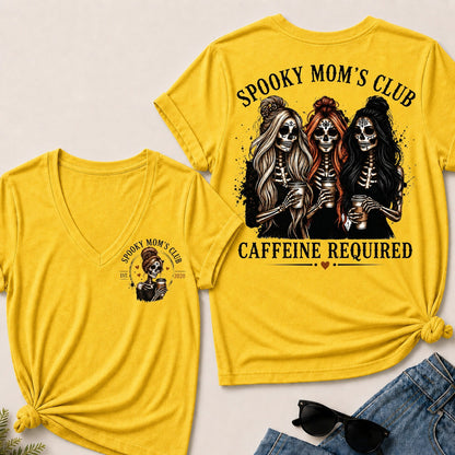 Spooky Mom's Club Caffeine Required V-Neck T-Shirt