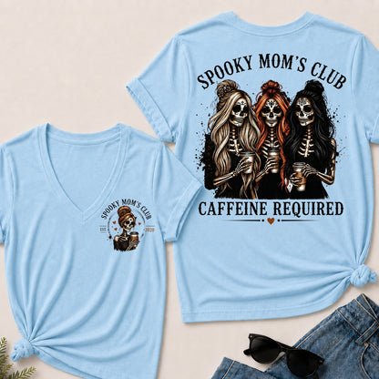 Spooky Mom's Club Caffeine Required V-Neck T-Shirt