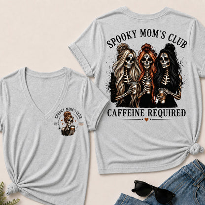 Spooky Mom's Club Caffeine Required V-Neck T-Shirt