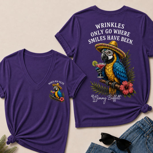 Wrinkles Only Go Where Smiles Have Been V-Neck T-Shirt
