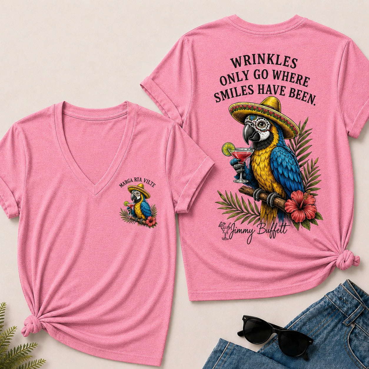 Wrinkles Only Go Where Smiles Have Been V-Neck T-Shirt