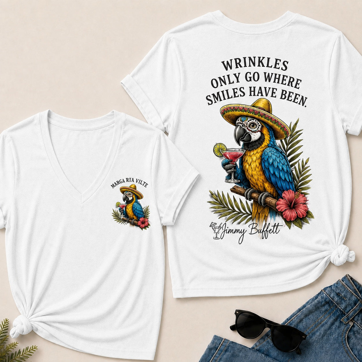 Wrinkles Only Go Where Smiles Have Been V-Neck T-Shirt