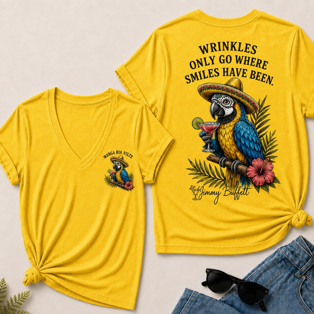 Wrinkles Only Go Where Smiles Have Been V-Neck T-Shirt