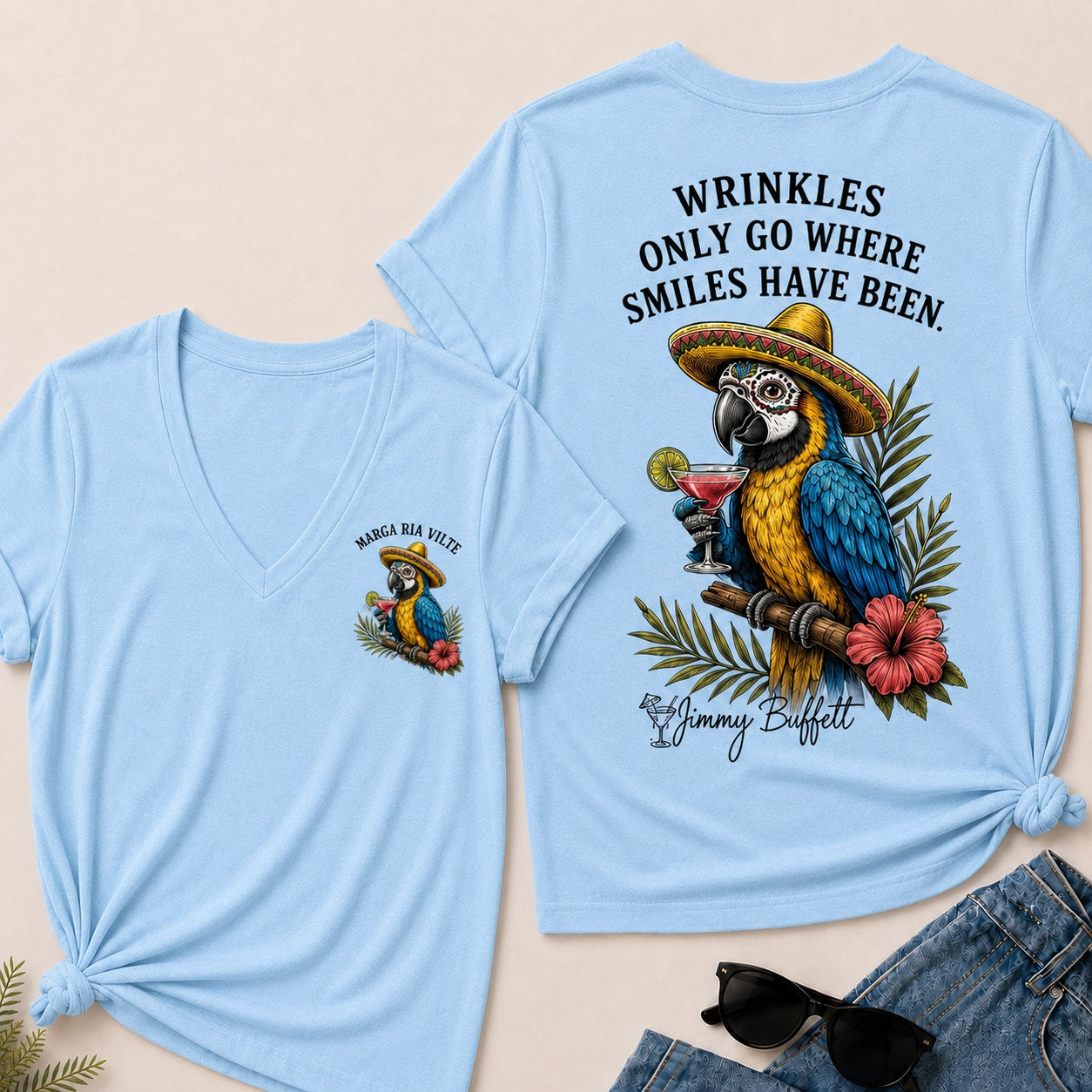Wrinkles Only Go Where Smiles Have Been V-Neck T-Shirt