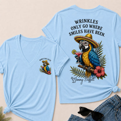 Wrinkles Only Go Where Smiles Have Been V-Neck T-Shirt