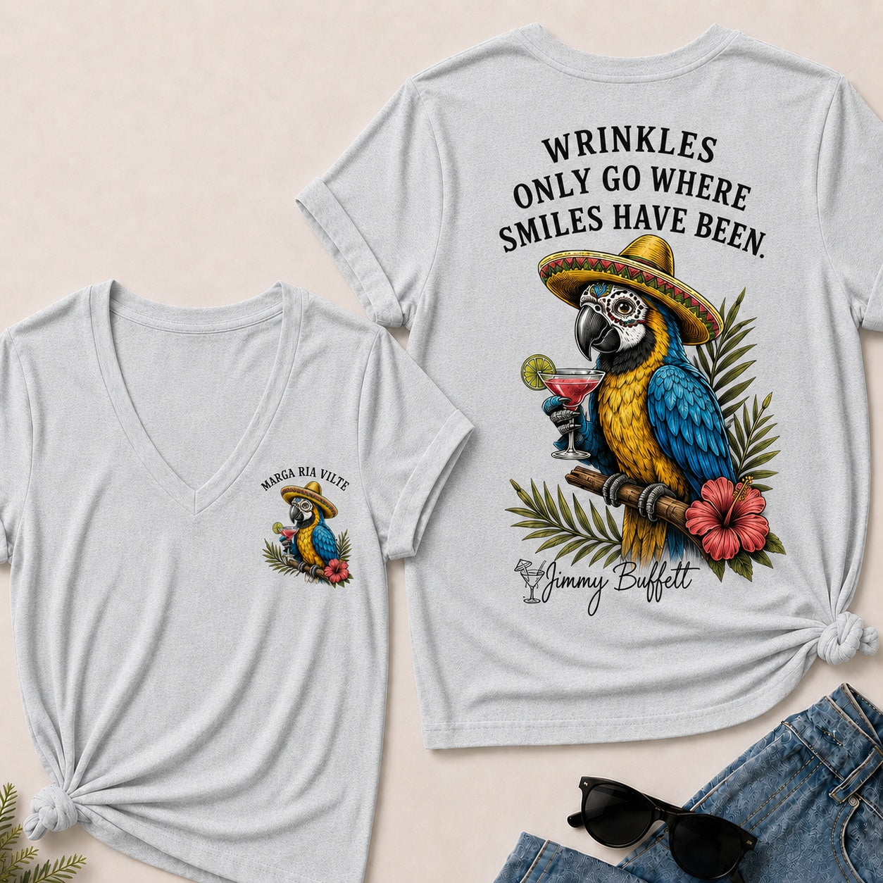 Wrinkles Only Go Where Smiles Have Been V-Neck T-Shirt