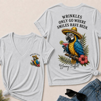 Wrinkles Only Go Where Smiles Have Been V-Neck T-Shirt