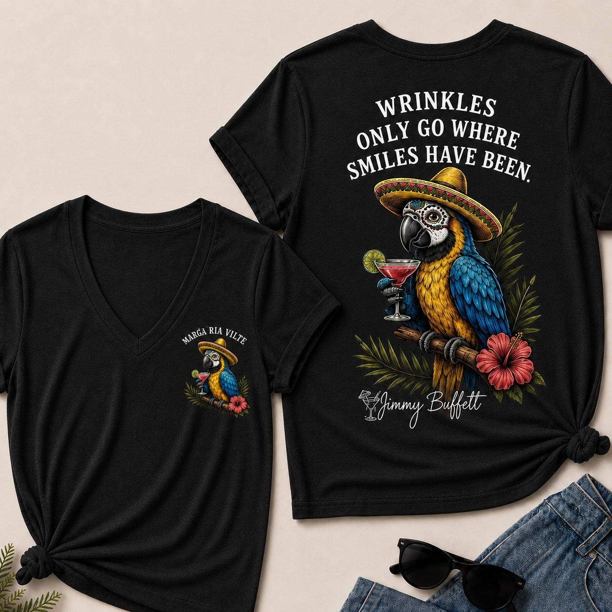 Wrinkles Only Go Where Smiles Have Been V-Neck T-Shirt