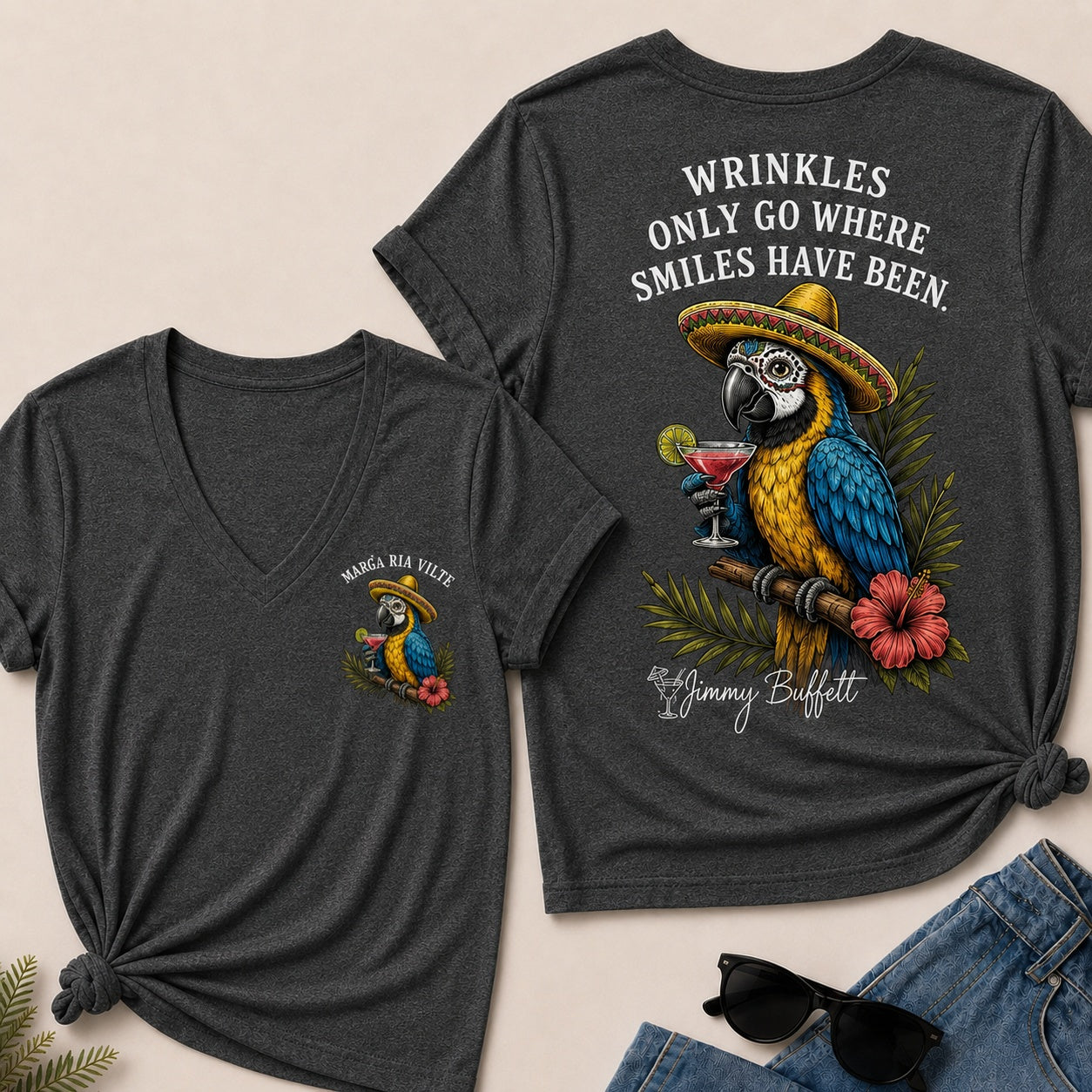 Wrinkles Only Go Where Smiles Have Been V-Neck T-Shirt
