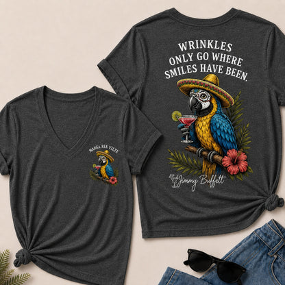Wrinkles Only Go Where Smiles Have Been V-Neck T-Shirt