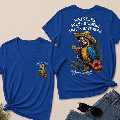 Wrinkles Only Go Where Smiles Have Been V-Neck T-Shirt
