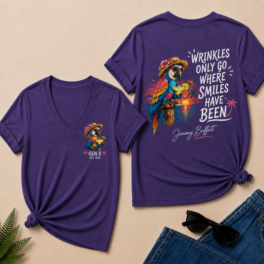 Custom Year Shirt ¡ª EST. [YOUR YEAR] |Wrinkles Only Go Where Smiles Have Been V-Neck T-Shirt