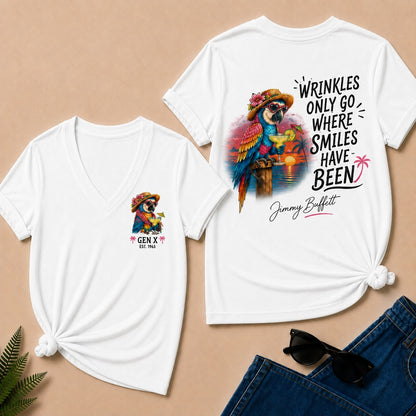 Custom Year Shirt ¡ª EST. [YOUR YEAR] |Wrinkles Only Go Where Smiles Have Been V-Neck T-Shirt