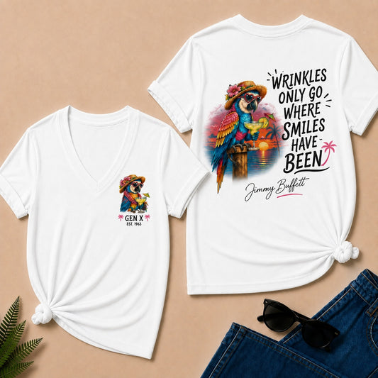 Custom Year Shirt ¡ª EST. [YOUR YEAR] |Wrinkles Only Go Where Smiles Have Been V-Neck T-Shirt