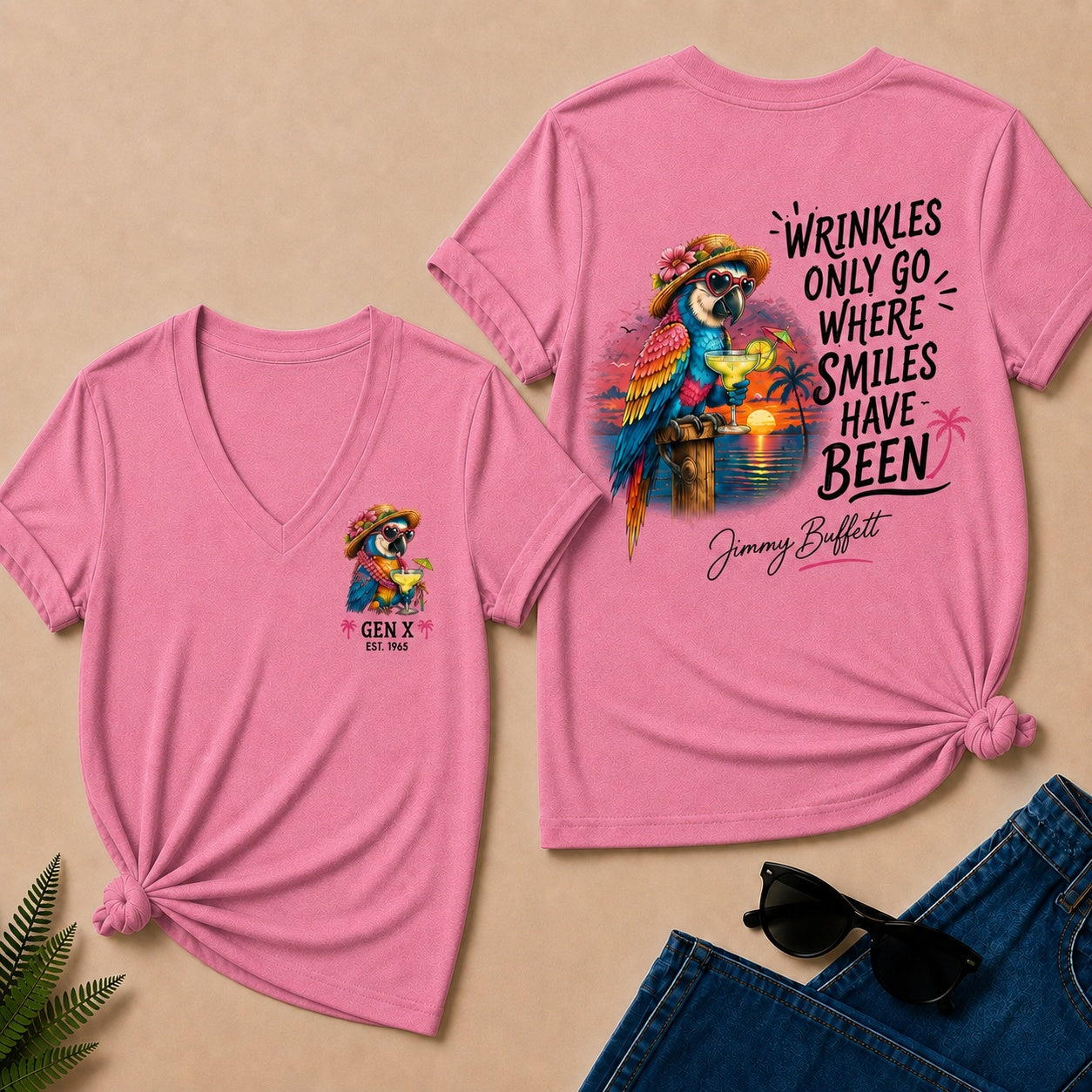 Custom Year Shirt ¡ª EST. [YOUR YEAR] |Wrinkles Only Go Where Smiles Have Been V-Neck T-Shirt