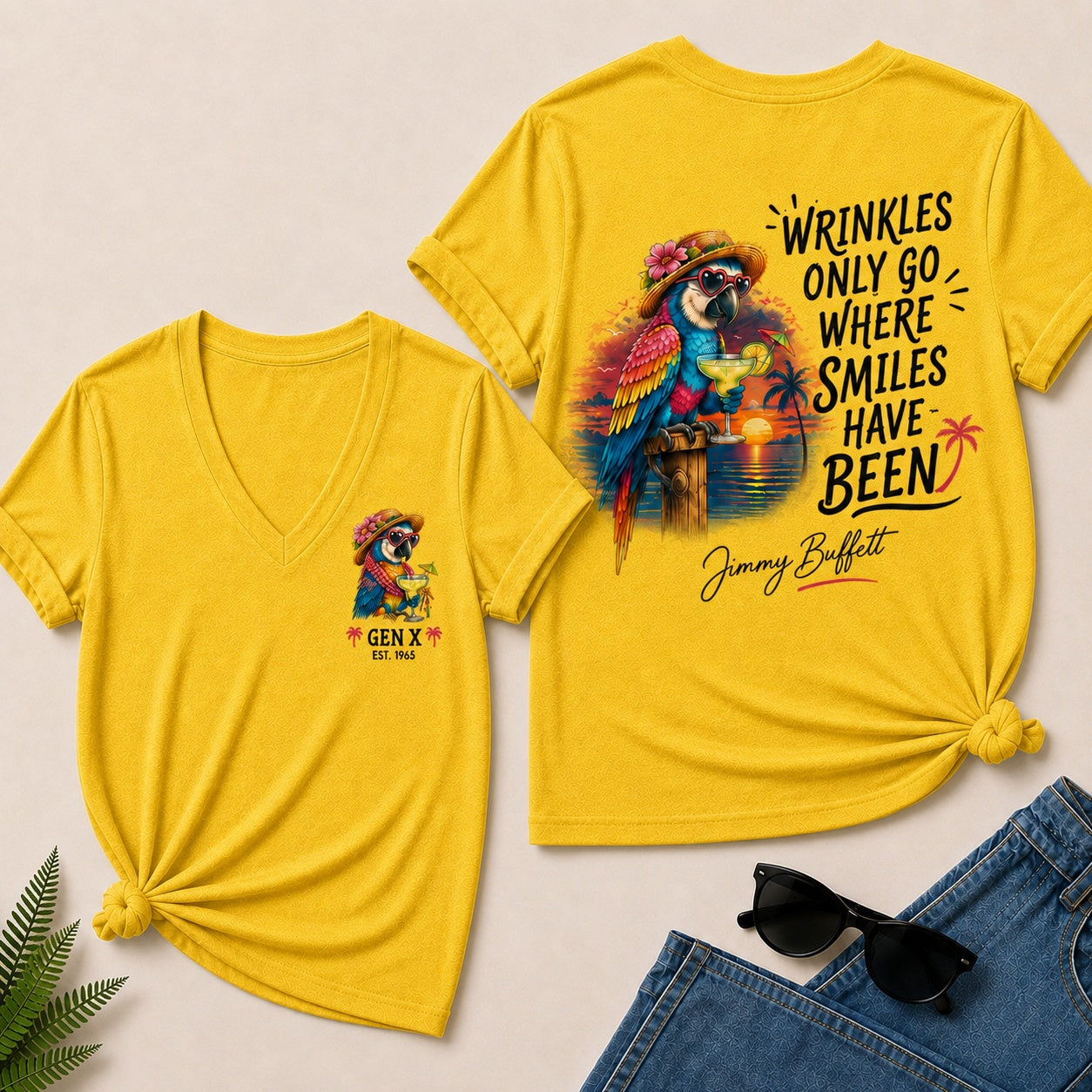 Custom Year Shirt ¡ª EST. [YOUR YEAR] |Wrinkles Only Go Where Smiles Have Been V-Neck T-Shirt