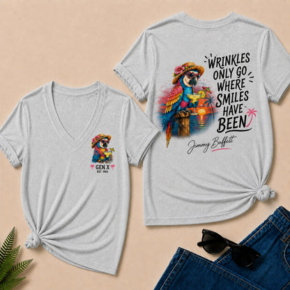 Custom Year Shirt ¡ª EST. [YOUR YEAR] |Wrinkles Only Go Where Smiles Have Been V-Neck T-Shirt