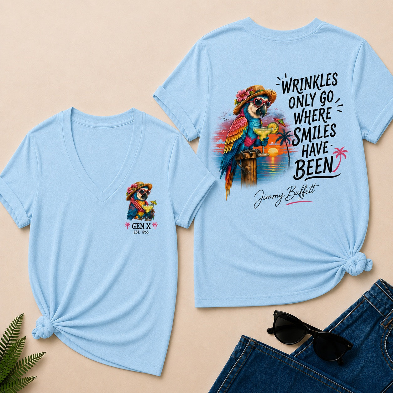 Custom Year Shirt ¡ª EST. [YOUR YEAR] |Wrinkles Only Go Where Smiles Have Been V-Neck T-Shirt