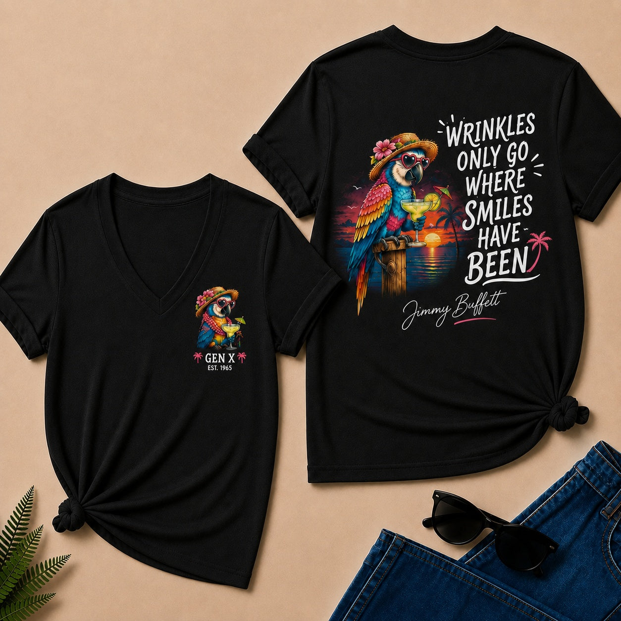 Custom Year Shirt ¡ª EST. [YOUR YEAR] |Wrinkles Only Go Where Smiles Have Been V-Neck T-Shirt