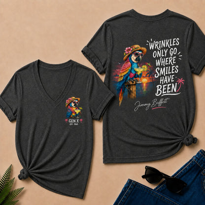 Custom Year Shirt ¡ª EST. [YOUR YEAR] |Wrinkles Only Go Where Smiles Have Been V-Neck T-Shirt