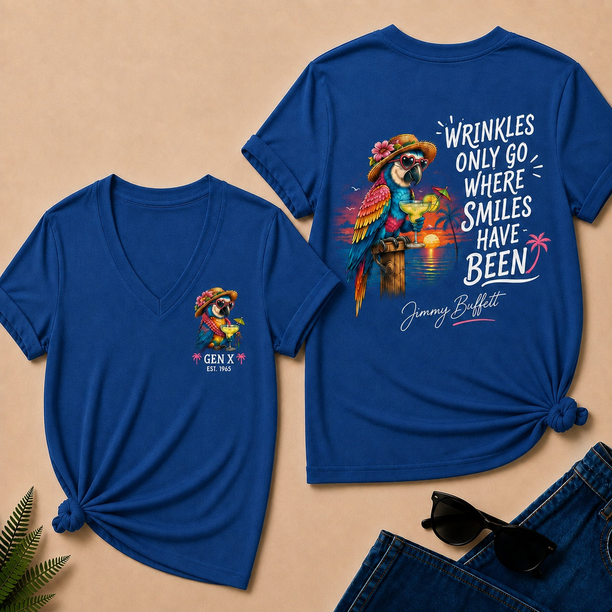 Custom Year Shirt ¡ª EST. [YOUR YEAR] |Wrinkles Only Go Where Smiles Have Been V-Neck T-Shirt