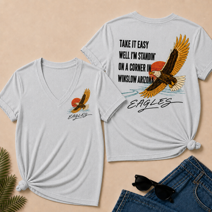 Take It Easy Well I’m Standin’ On A Corner In Winslow Arizona Eagles V-Neck T-Shirt