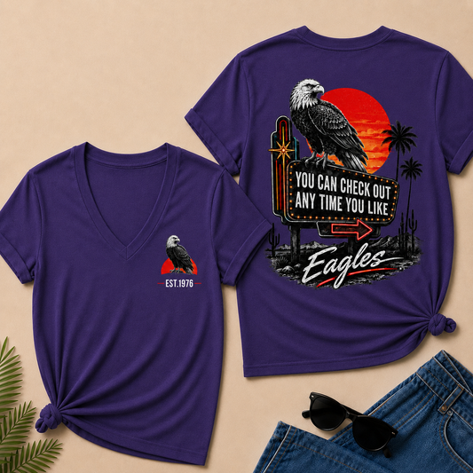 Custom Year Shirt — EST. [YOUR YEAR] |You Can Check Out Any Time You Like Eagles  V-Neck T-Shirt