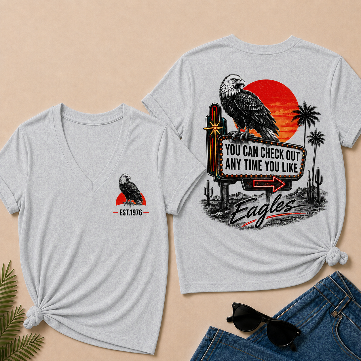 Custom Year Shirt — EST. [YOUR YEAR] |You Can Check Out Any Time You Like Eagles  V-Neck T-Shirt