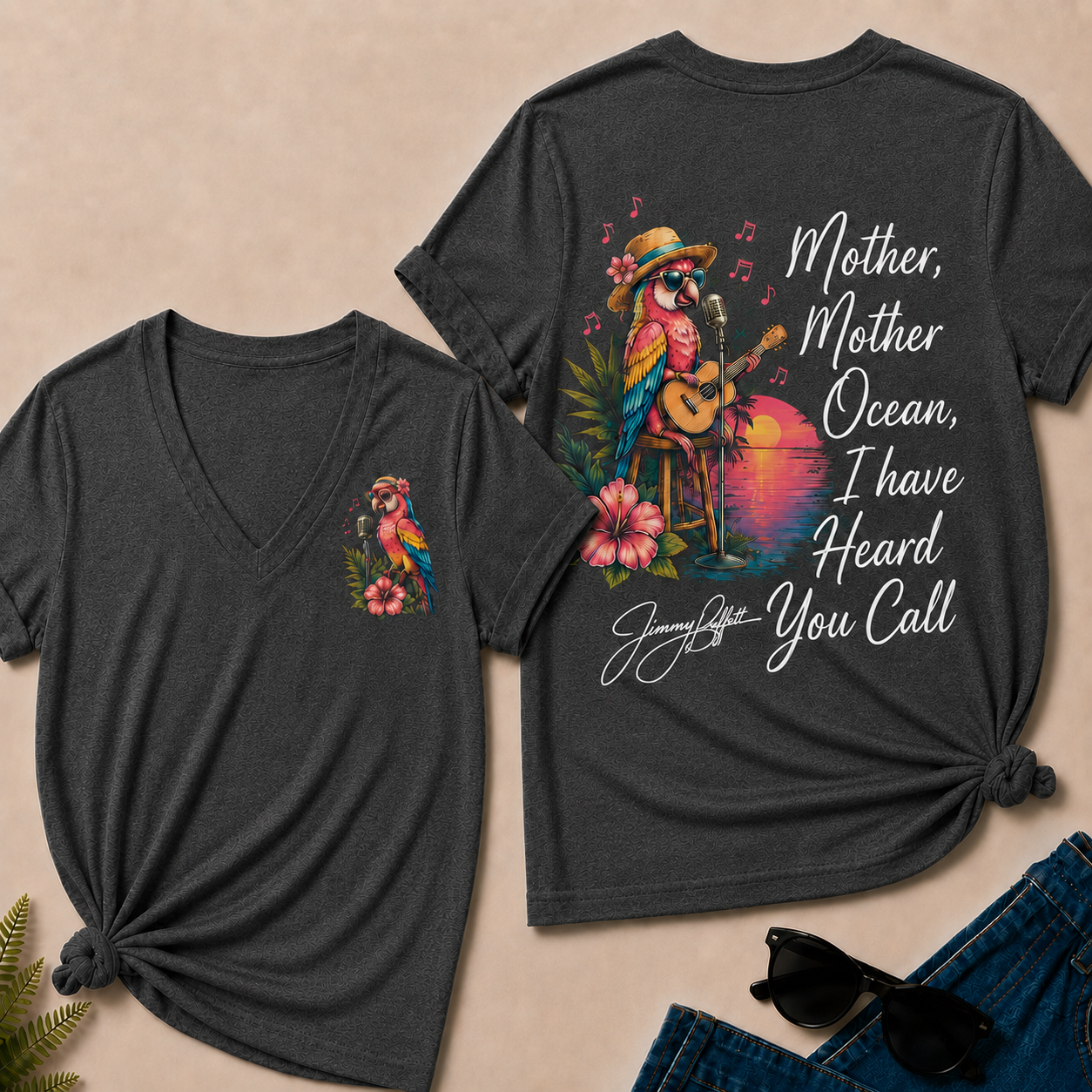 Mother,Mother Ocean,I have Heard You Call -Jimmy Buffett  V-Neck T-Shirt