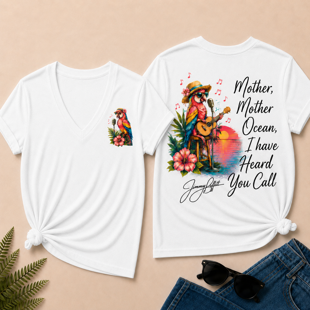 Mother,Mother Ocean,I have Heard You Call -Jimmy Buffett  V-Neck T-Shirt