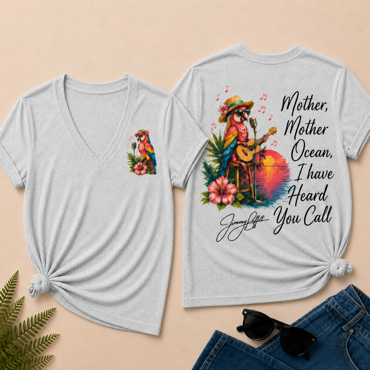Mother,Mother Ocean,I have Heard You Call -Jimmy Buffett  V-Neck T-Shirt