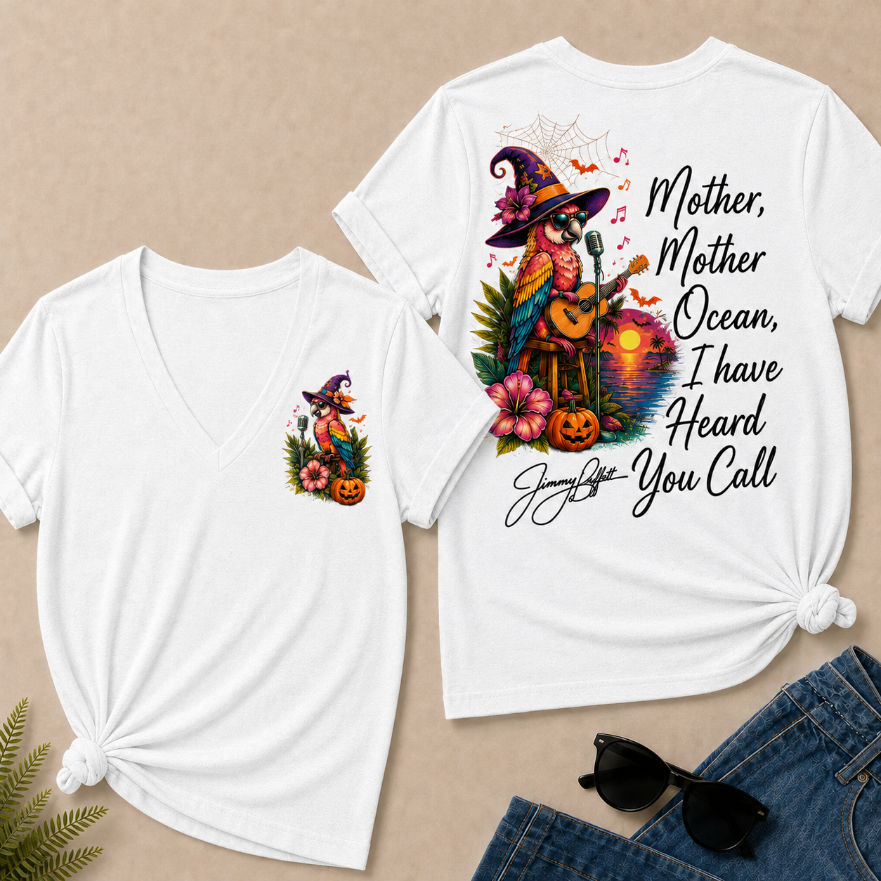 Halloween Mother,Mother Ocean,I have Heard You Call -Jimmy Buffett  V-Neck T-Shirt