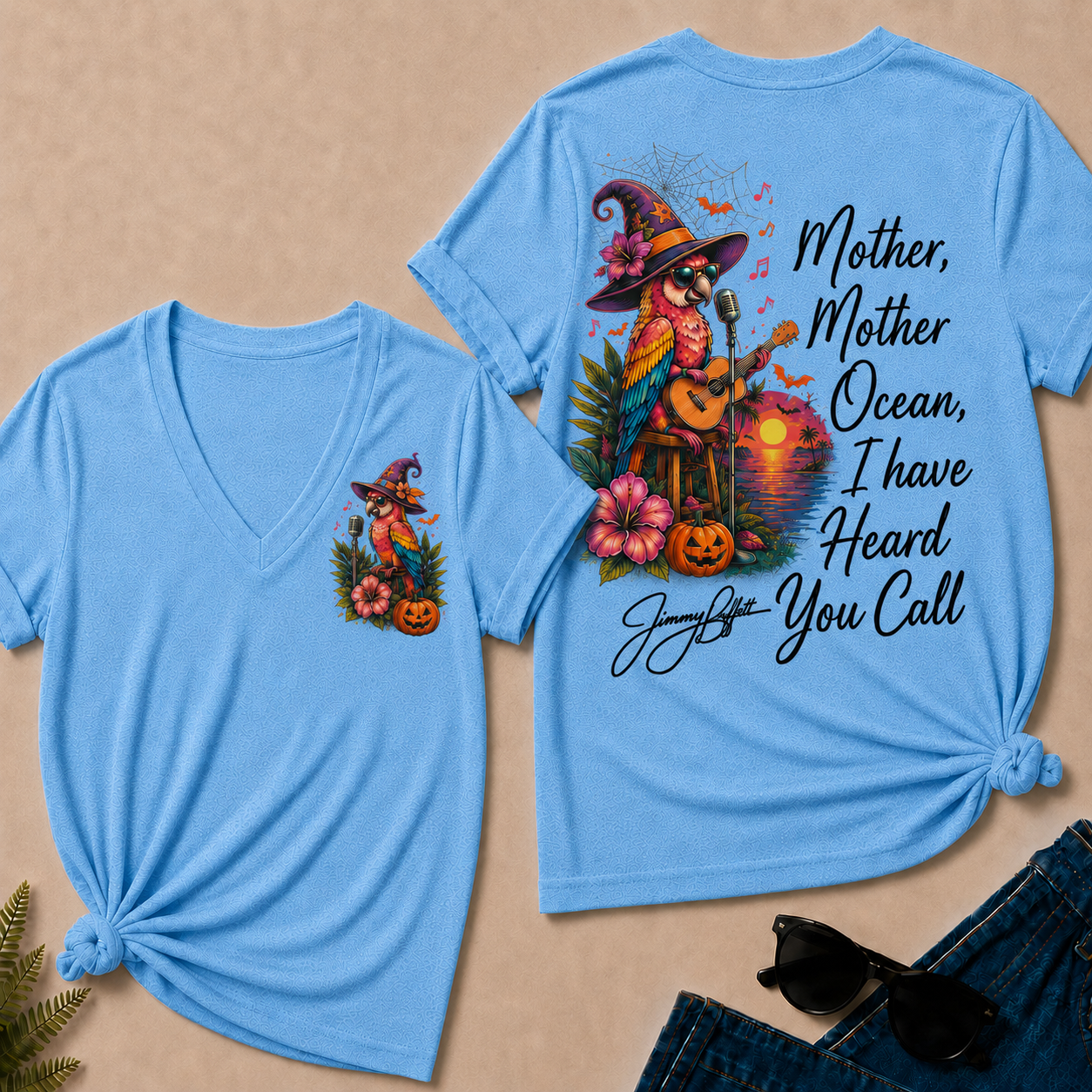 Halloween Mother,Mother Ocean,I have Heard You Call -Jimmy Buffett  V-Neck T-Shirt