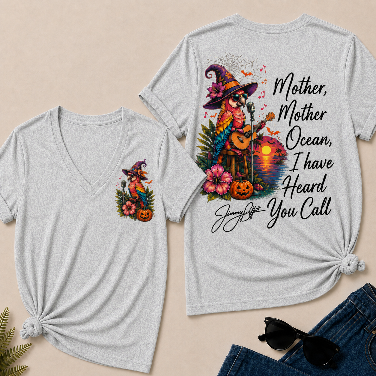 Halloween Mother,Mother Ocean,I have Heard You Call -Jimmy Buffett  V-Neck T-Shirt