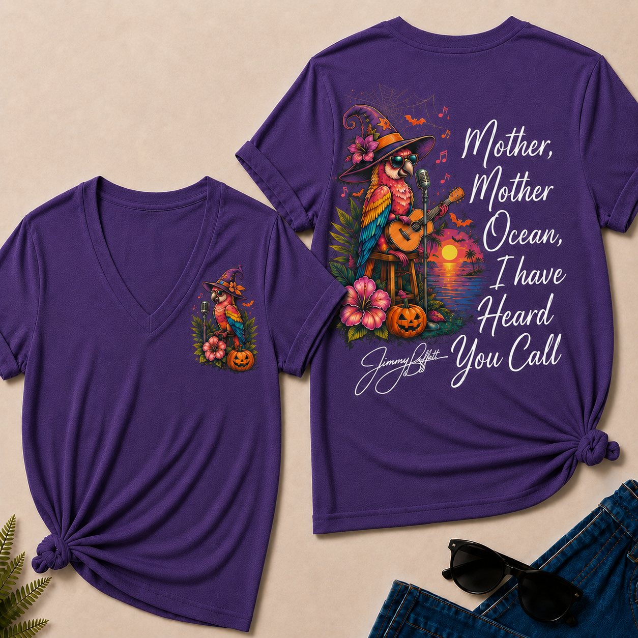 Halloween Mother,Mother Ocean,I have Heard You Call -Jimmy Buffett  V-Neck T-Shirt