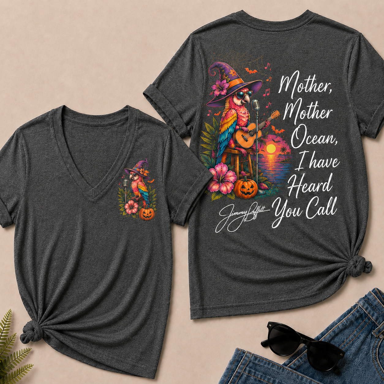 Halloween Mother,Mother Ocean,I have Heard You Call -Jimmy Buffett  V-Neck T-Shirt