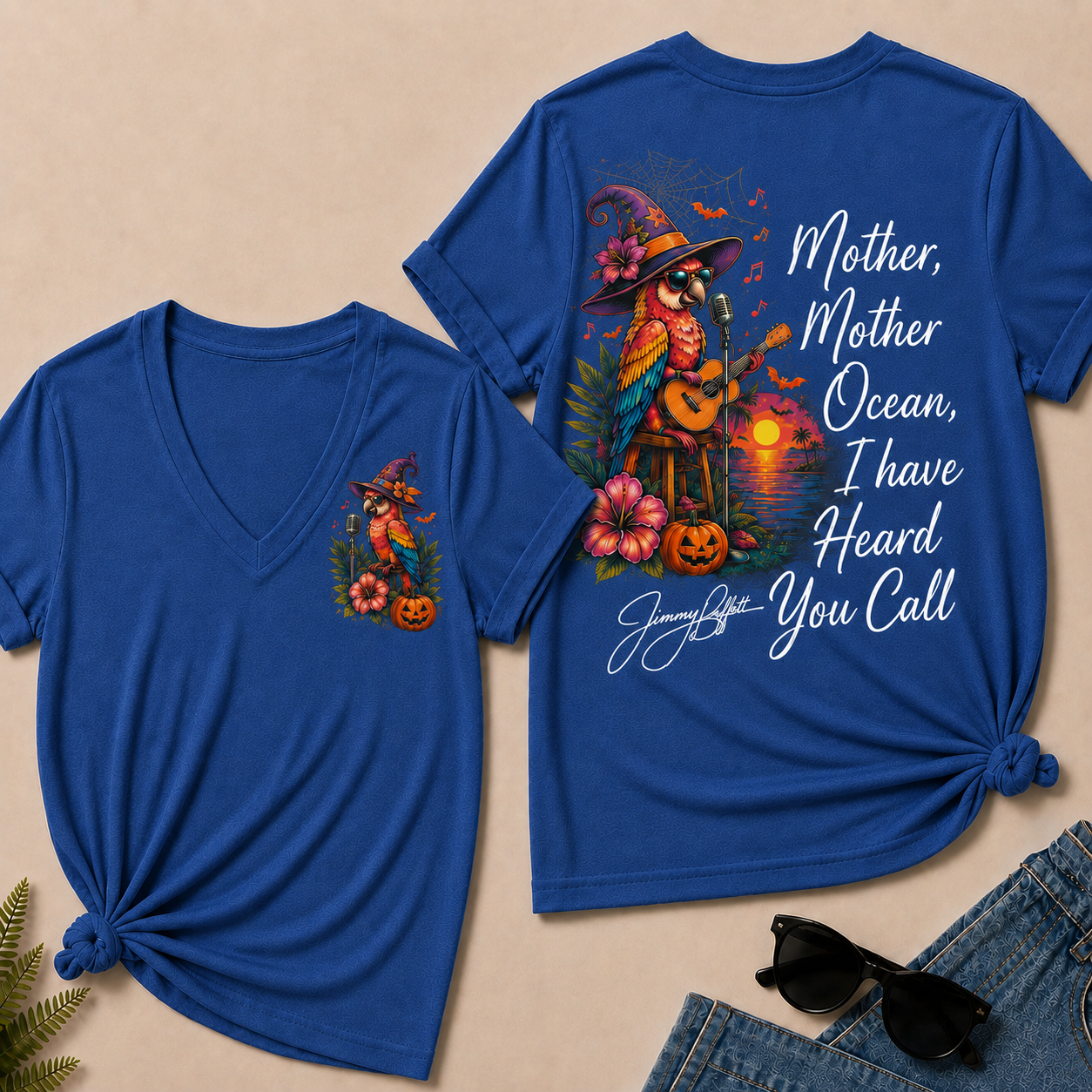 Halloween Mother,Mother Ocean,I have Heard You Call -Jimmy Buffett  V-Neck T-Shirt
