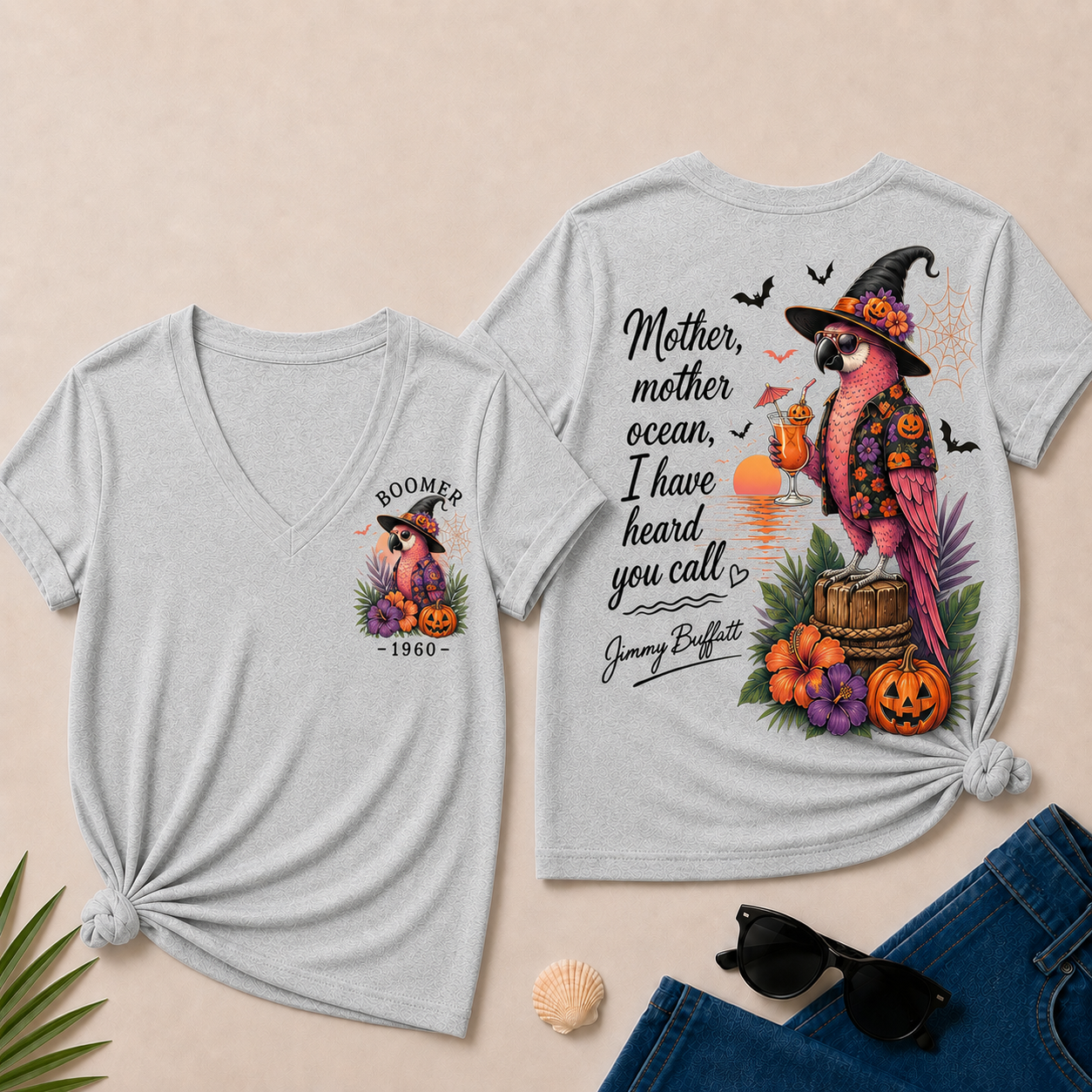 Custom Year Shirt — BOOMER. [YOUR YEAR] |Halloween Mother,Mother Ocean,I have Heard You Call -Jimmy Buffett  V-Neck T-Shirt