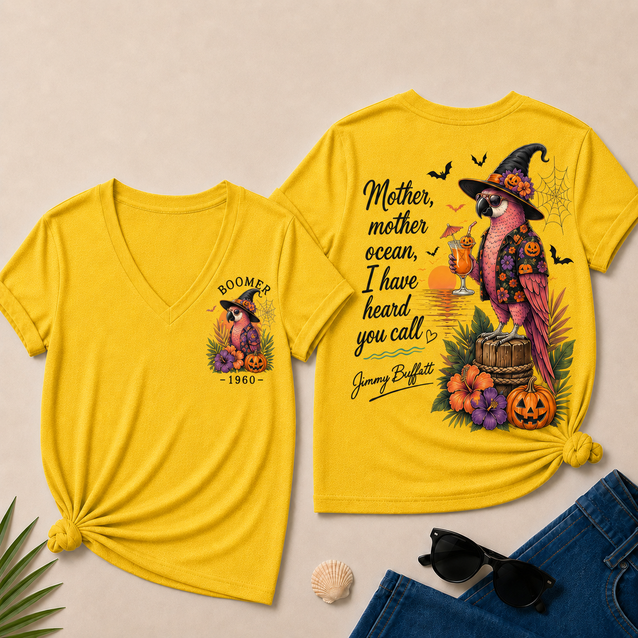 Custom Year Shirt — BOOMER. [YOUR YEAR] |Halloween Mother,Mother Ocean,I have Heard You Call -Jimmy Buffett  V-Neck T-Shirt