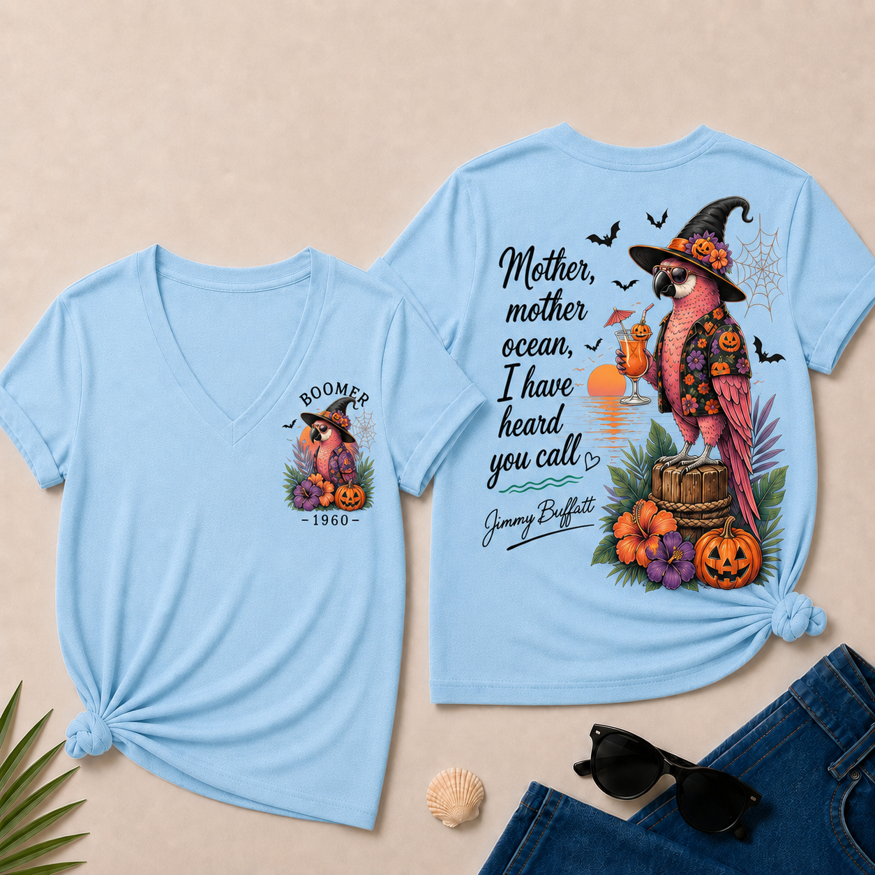 Custom Year Shirt — BOOMER. [YOUR YEAR] |Halloween Mother,Mother Ocean,I have Heard You Call -Jimmy Buffett  V-Neck T-Shirt