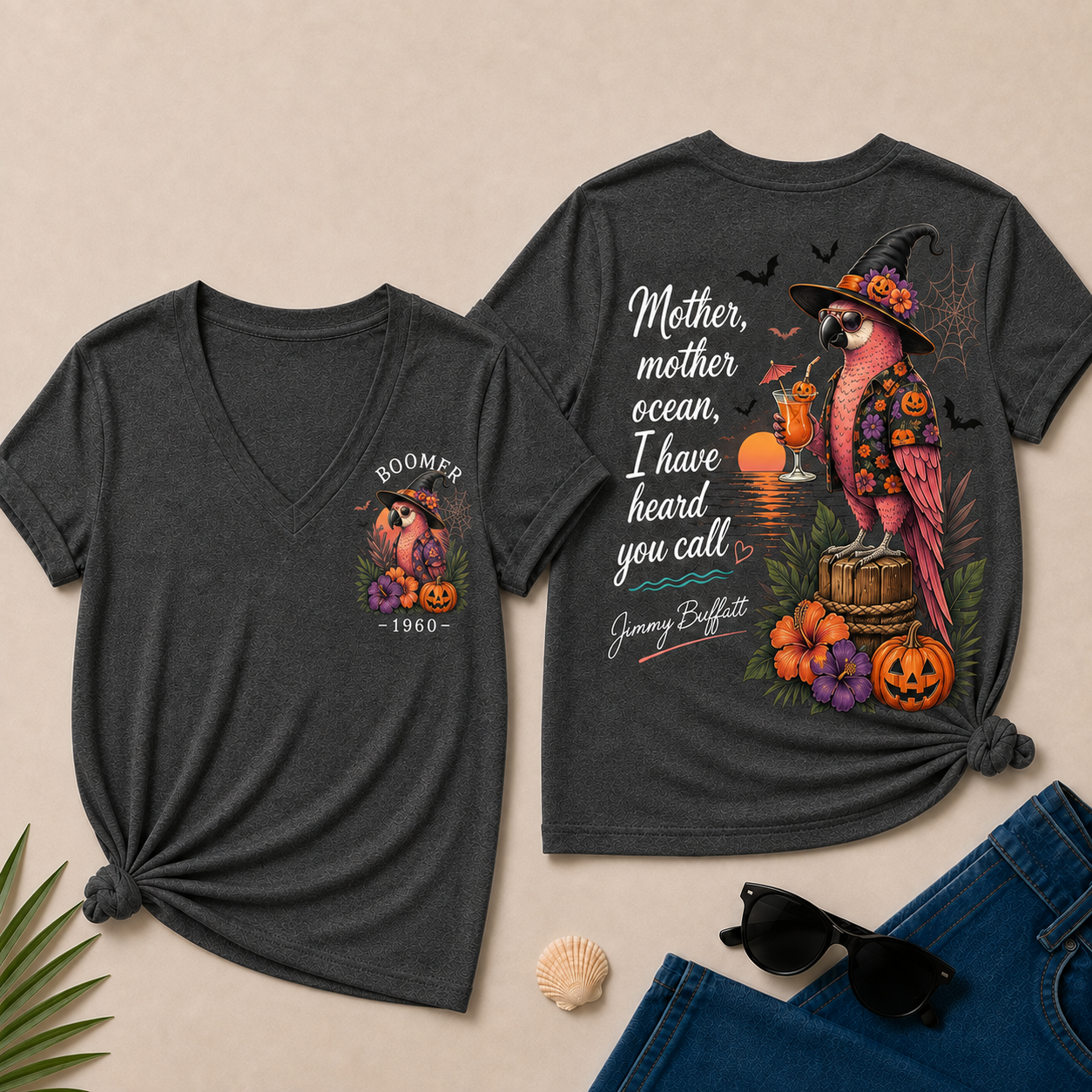 Custom Year Shirt — BOOMER. [YOUR YEAR] |Halloween Mother,Mother Ocean,I have Heard You Call -Jimmy Buffett  V-Neck T-Shirt