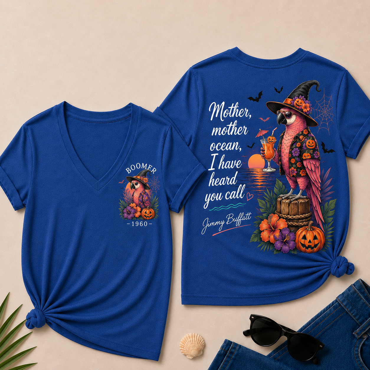 Custom Year Shirt — BOOMER. [YOUR YEAR] |Halloween Mother,Mother Ocean,I have Heard You Call -Jimmy Buffett  V-Neck T-Shirt