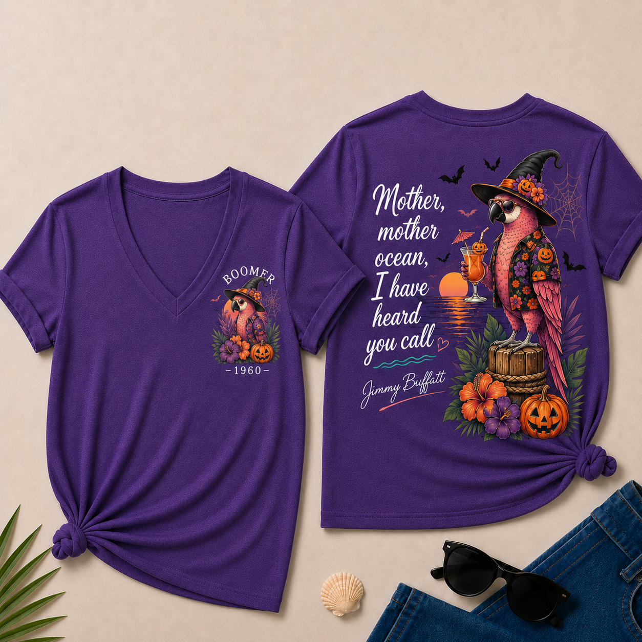 Custom Year Shirt — BOOMER. [YOUR YEAR] |Halloween Mother,Mother Ocean,I have Heard You Call -Jimmy Buffett  V-Neck T-Shirt
