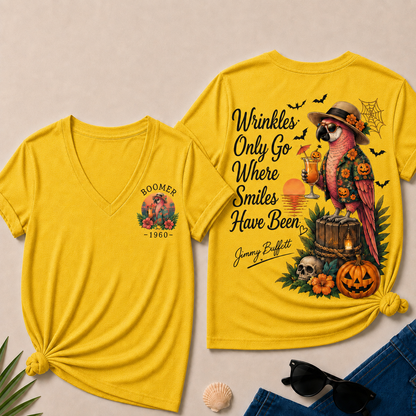Custom Year Shirt — BOOMER. [YOUR YEAR] |Halloween Wrinkles Only Go Where Smiles Have Been – Jimmy Buffett Tribute V-Neck T-Shirt