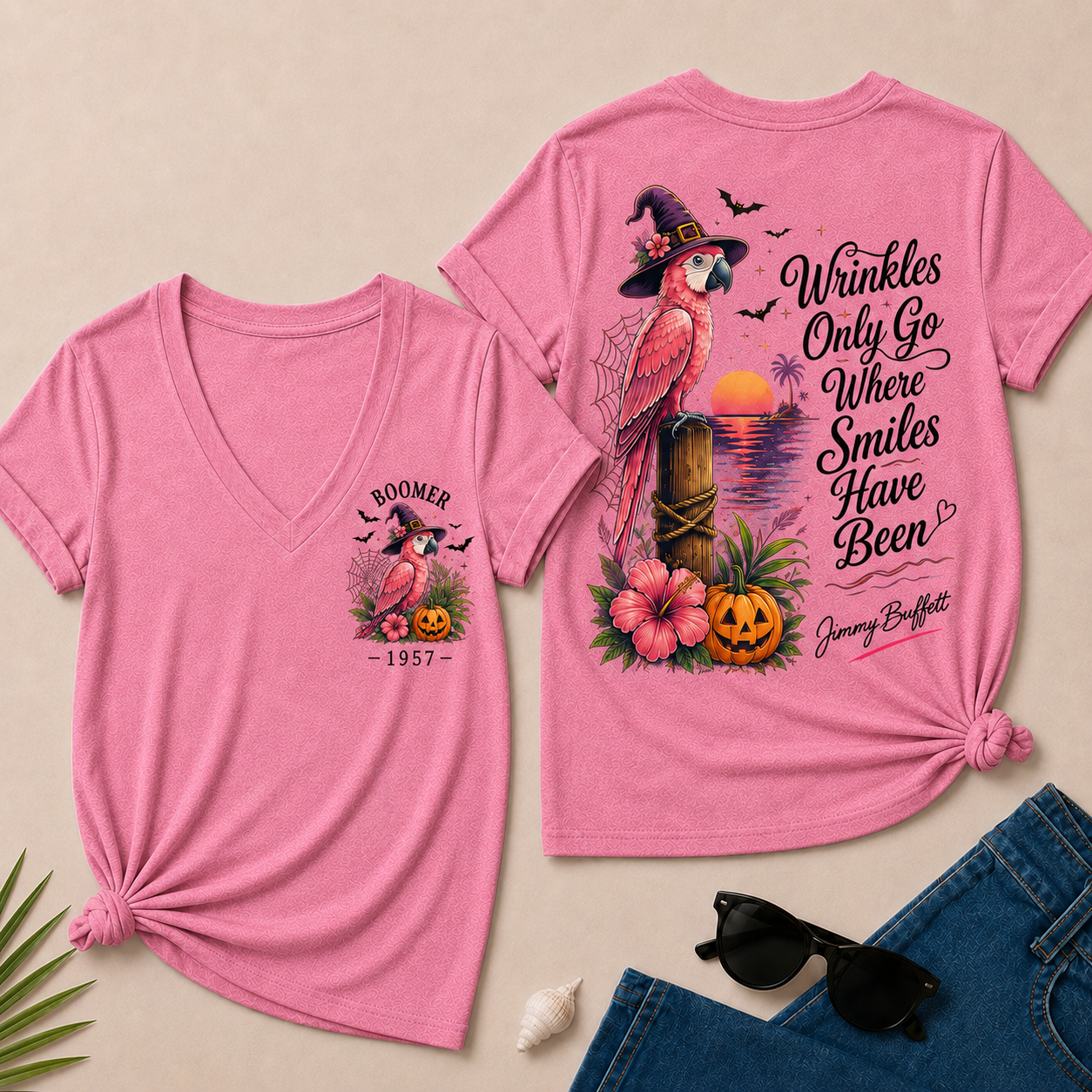 Custom Year Shirt — BOOMER. [YOUR YEAR] |Halloween Wrinkles Only Go Where Smiles Have Been – Jimmy Buffett Tribute V-Neck T-Shirt