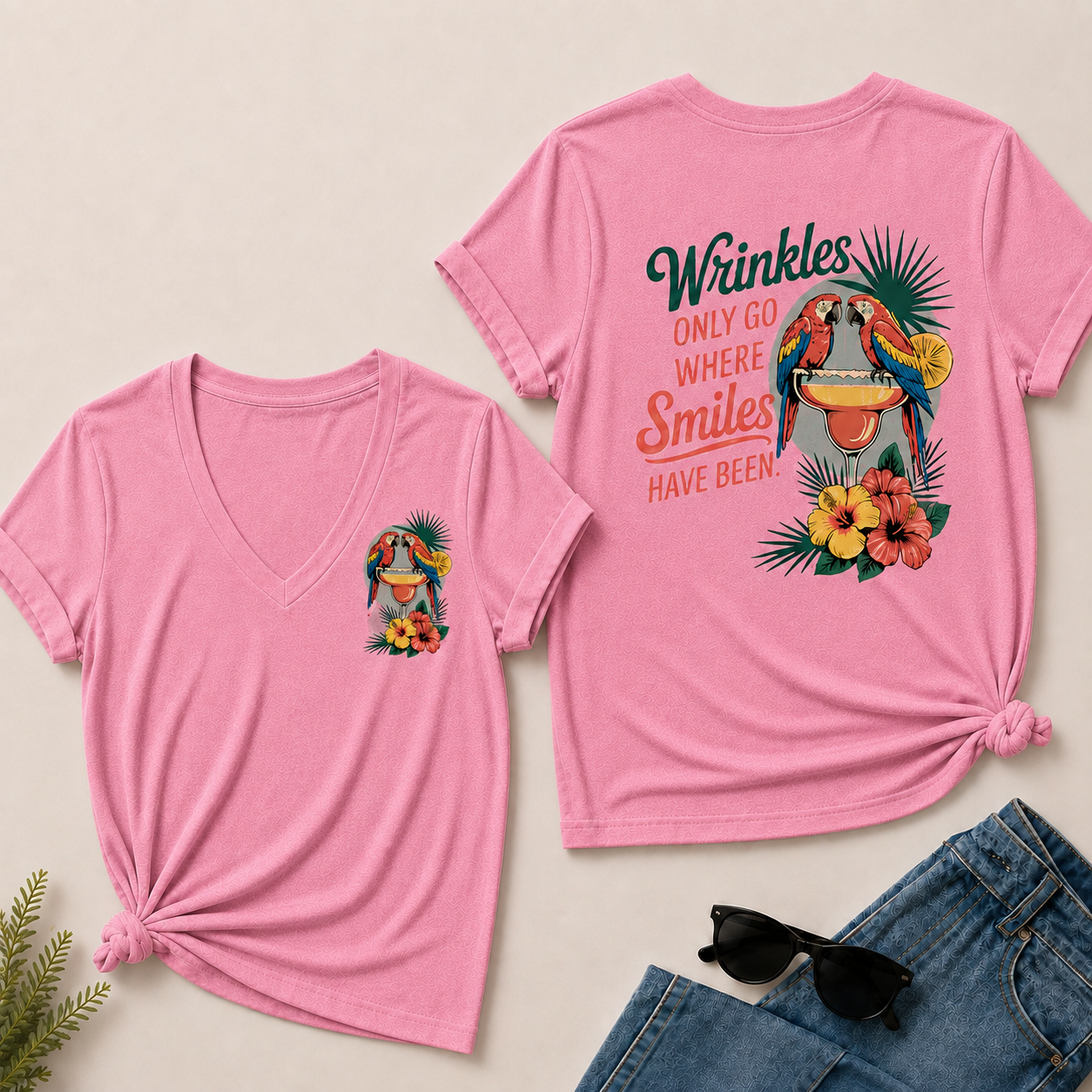 Wrinkles Only Go Where Smiles Have Been V-Neck T-Shirt