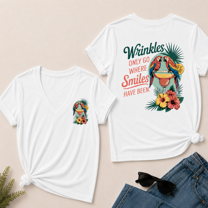 Wrinkles Only Go Where Smiles Have Been V-Neck T-Shirt