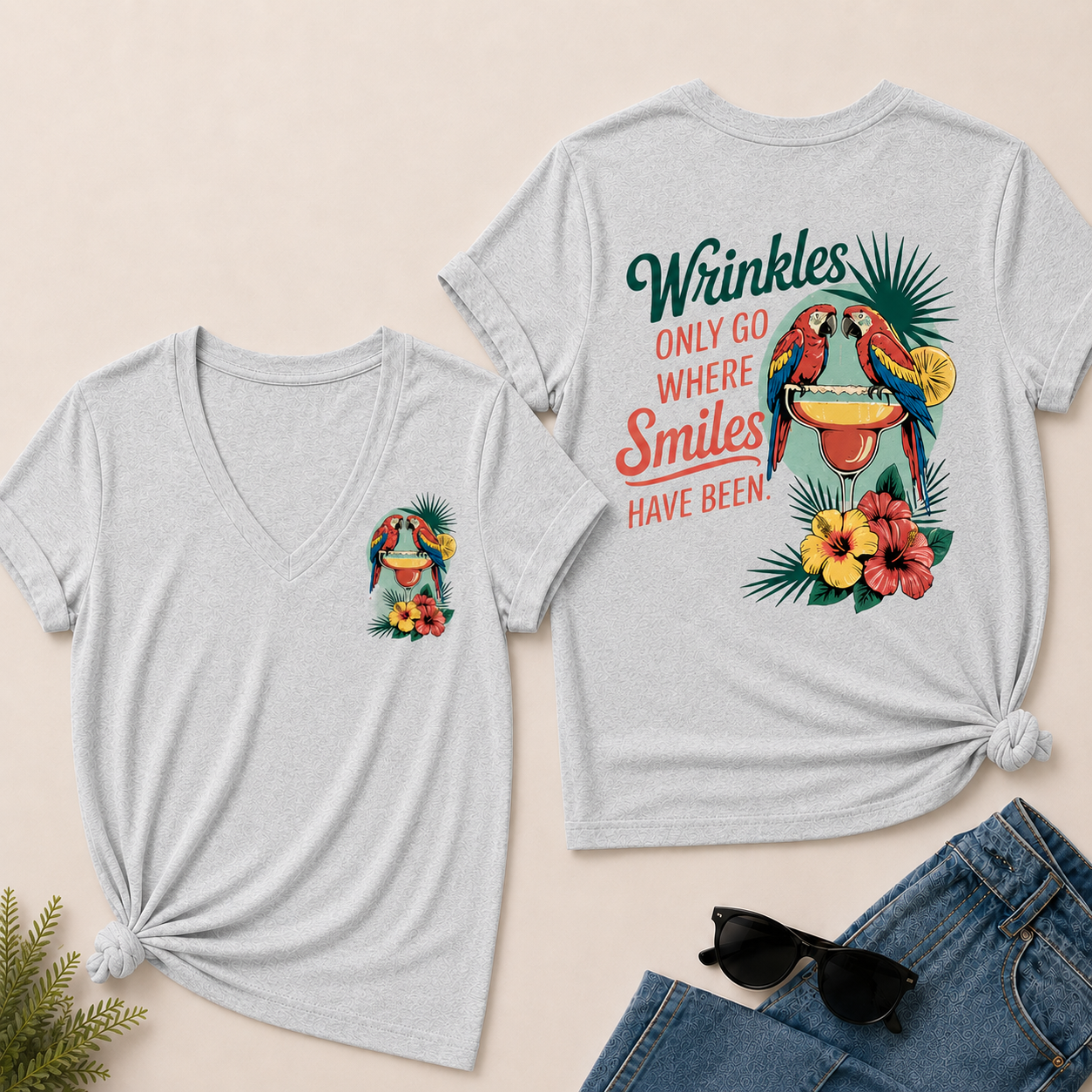 Wrinkles Only Go Where Smiles Have Been V-Neck T-Shirt